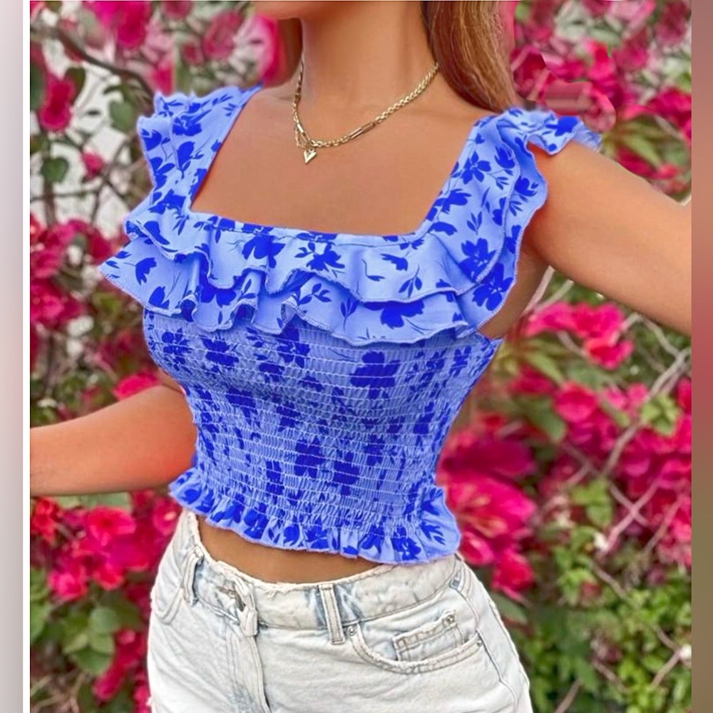 Lavishly Paris Floral Ruffle Tee Tank. - Picture 3 of 16